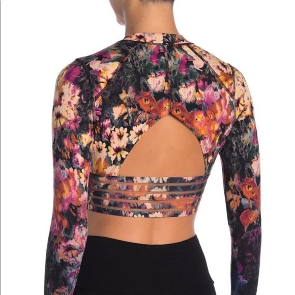 [Free People] Floral Mesh Paneled Crop Top - Picture 4 of 6